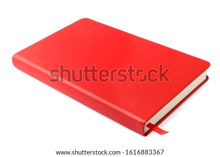 Stylish red hardcover notebook isolated on white. Office stationery