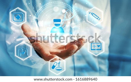 Doctor holding icon medical network connection , medical technology network concept                               