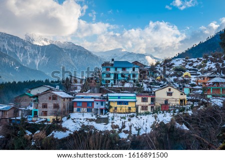 Old Manali after snow, beautiful little town in Himalayas in Himachal India Royalty-Free Stock Photo #1616891500