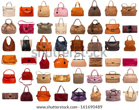 Female bags collection on white background Royalty-Free Stock Photo #161690489