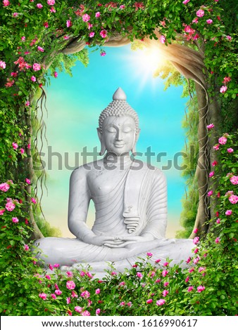 buddha in green leaf boarder 