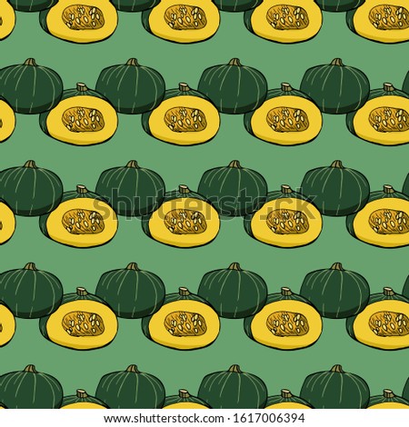 Seamless pattern with hand drawn kabocha squashes. Endless texture with vegetables for your design