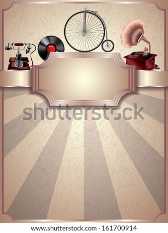 Vintage vector background with retro objects and label
