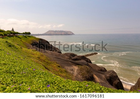 Beautiful Pacific Ocean coast in Lima, Miraflores area in Lima city, Peru