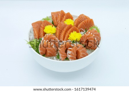 Sushi and sashimi on  stone plate, White background