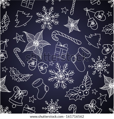 Seamless pattern with hand-drawn Christmas elements. Vector illustration