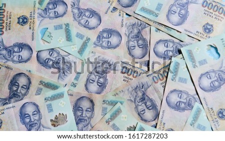 Finance concept. Vietnamese currency (VND) 500,000 Dong billnotes isolated.