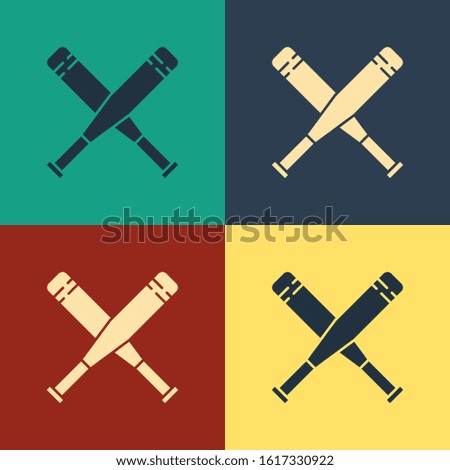 Color Crossed baseball bat icon isolated on color background. Vintage style drawing. Vector Illustration