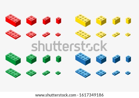 A vector illustration of of toy bricks in red, yellow, blue and green colors on white background