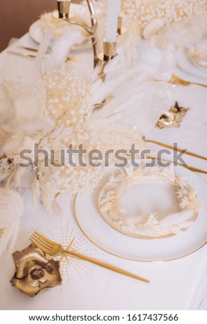tableware beige background cutlery gold candlestick restaurant luxury decoration detail event