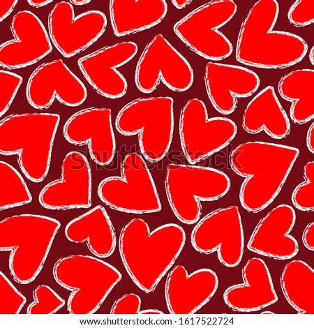 Red hearts seamless pattern. Valentine's day  illustration. Hand drawn background. Template illustrated for design card, gift paper, textile.
