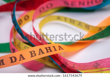 Lucky bracelets typical of Bahia, Brazil (Lembrança do Senhor do Bonfim da Bahia). Translation: Reminder of our Sir of Bonfim of Bahia.