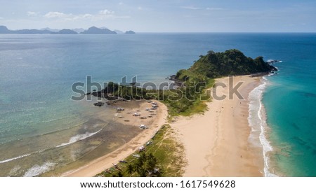 Aerial coastline view with sandy beach