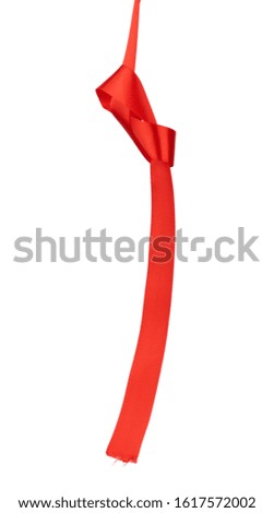 red silk ribbon hanging with a knotted and isolated on a white background, element for the designer