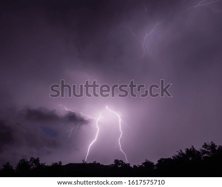 Lightning strikes during heavy thunderstorm 