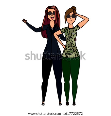 young woman with military clothes and rude girl vector illustration design