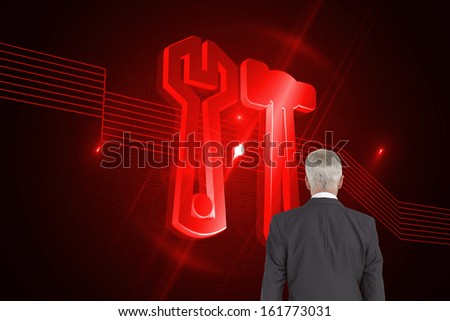 Composite image of businessman walking away from camera 