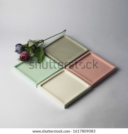 Modern Square Concrete tray on white background dedicated for home decor, rooms, secret gardens, and modern gardening