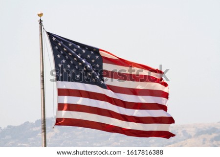 Close up of American flag flies