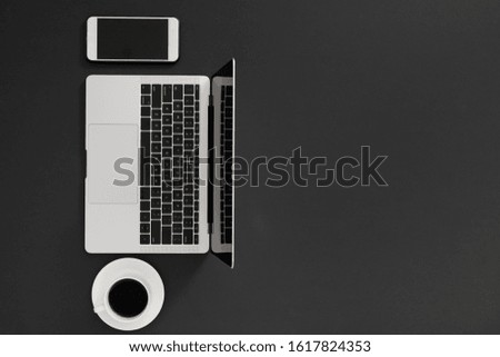 Personal computer in office on color background