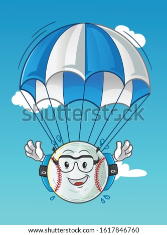 baseball skydiving cartoon with parachutes and glasses. cute chibi cartoon mascot vector