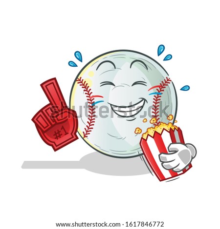 baseballv number one fan eating pop corn cartoon. cute chibi cartoon mascot vector