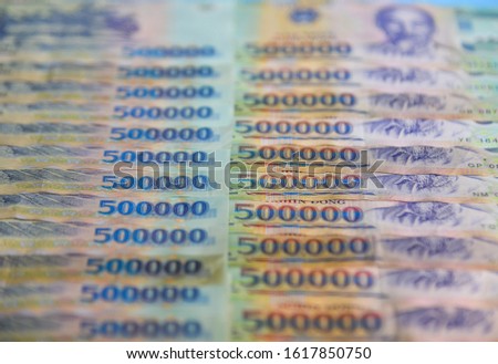 Finance concept. Vietnamese currency (VND) 500,000 Dong billnotes isolated.