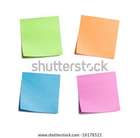 Four vibrant sticky notes on white background Royalty-Free Stock Photo #16178521