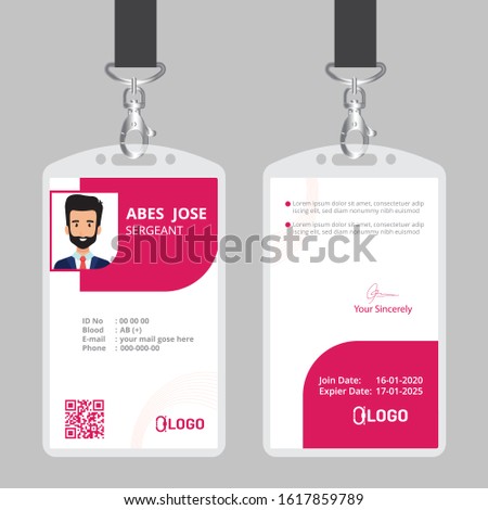 Id card with lanyard set isolated vector illustration. Blank plastic access card, name tag holder with pin ribbon, corporate card key, personal security badge, press event pass template.