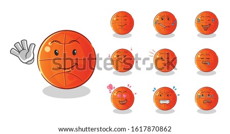 set of basket ball cartoon. with a variety of expressions, including sad, in love, angry, crying and others. cute chibi cartoon mascot vector