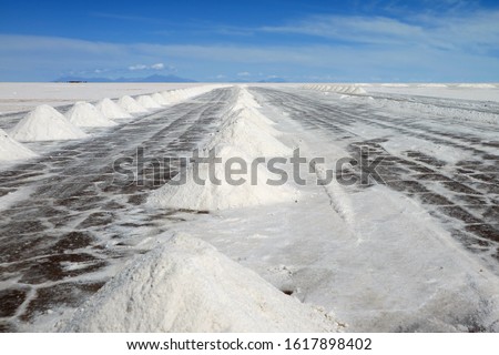 Salt Extraction Area on Salar de Uyuni, the World's Largest Salt Flats in Bolivia