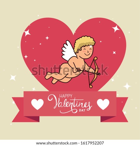 happy valentines day card with cute cupid vector illustration design