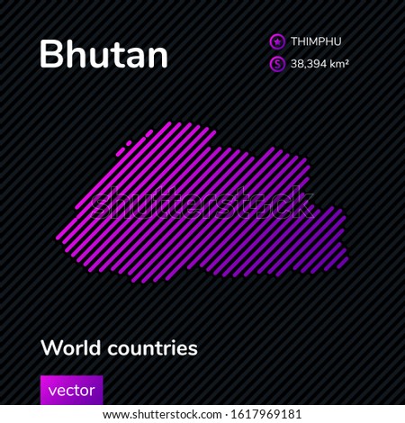Stylized vector map of Bhutan in violet and black colors. Flat style