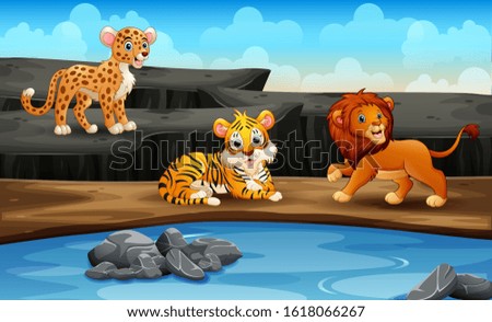 Wild animals at the open zoo illustration