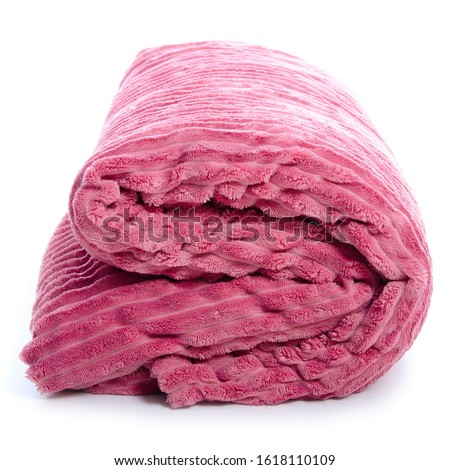 Pink plaid blanket on white background isolation
