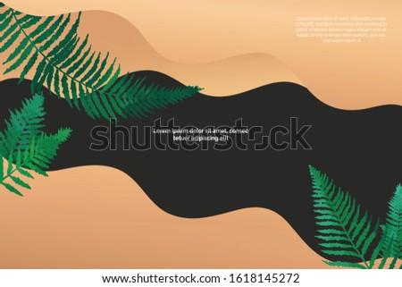 Poster template with fern and bronze waves metalic polish. Basis universal design for flyers, cards, branding and presentations