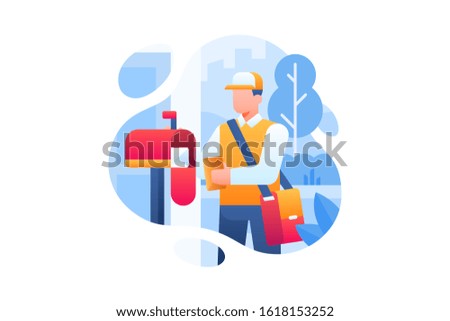 Delivery courier character mascot vector. A delivery courier deliver a letter and putting it in the mailbox.