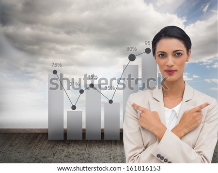 Composite image of charismatic businesswoman with her arms crossed and fingers pointing 