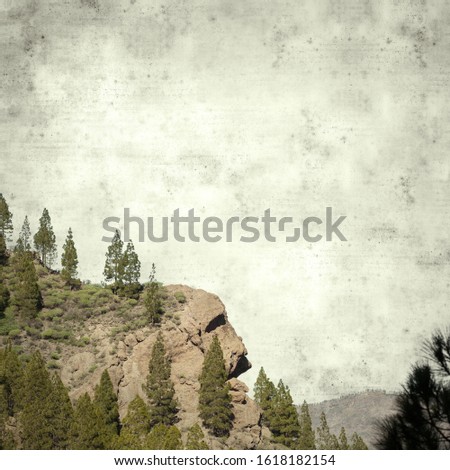 textured stylish old paper background, square, with landscape of central  Gran Canaria, Canary Islands