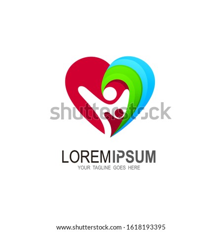 People care logo, People with hand in heart shape, Logo template, Love icon