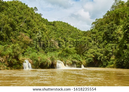 Waterfalls on a river in the jungle of Bohol island, Philippines