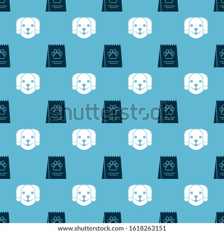 Set Bag of food for dog and Dog on seamless pattern. Vector