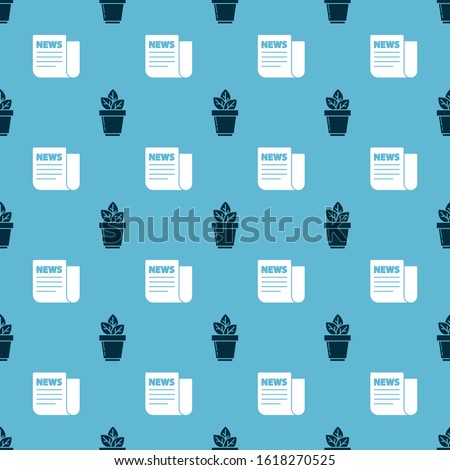 Set Flowers in pot and News on seamless pattern. Vector