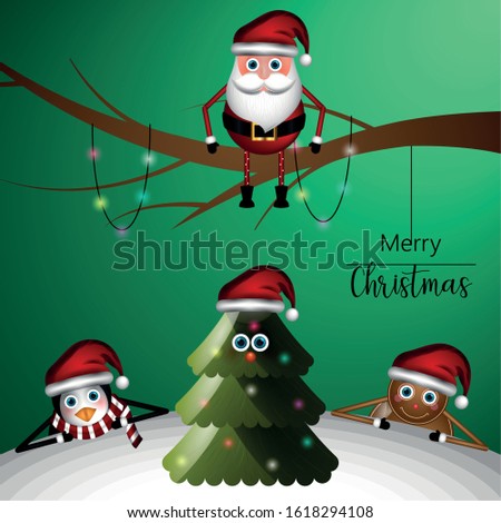 Merry christmas greeting card with christmas characters - Vector