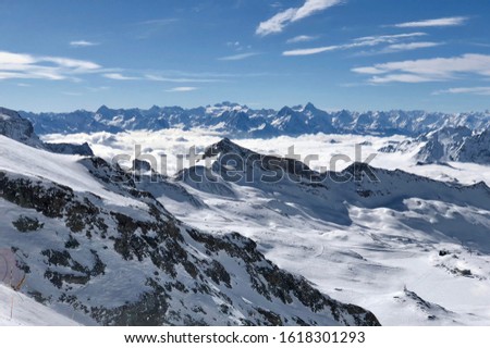 Zermatt Breuil cervinia sea of clouds in valley mountains emerging view perfect sky