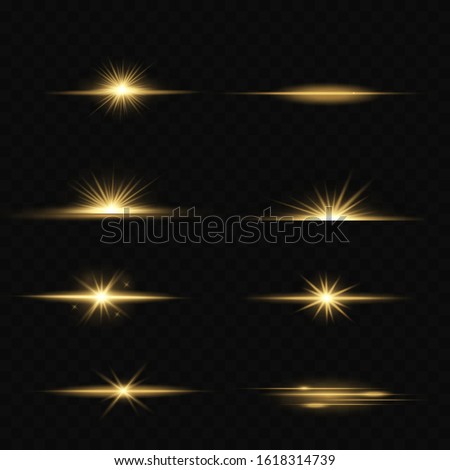 Yellow glowing light explodes on a transparent background. with a beam. Transparent shining sun, bright flash. Special lens flare effect.