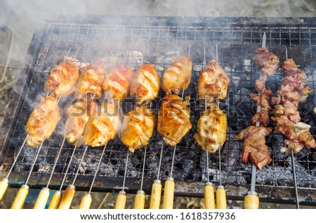 Wild Delicious barbecue chicken wings Royalty-Free Stock Photo #1618357936