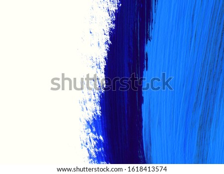 Bright blue and dark blue paint on white, hand drawn background