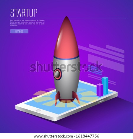 Business startup concept with a rocket - Vector