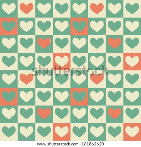Vintage Hearts seamless pattern. Cute vector seamless pattern (tiling).  Red and light blue color. Endless texture can be used for printing onto fabric and paper or scrap booking. Hearts, square.